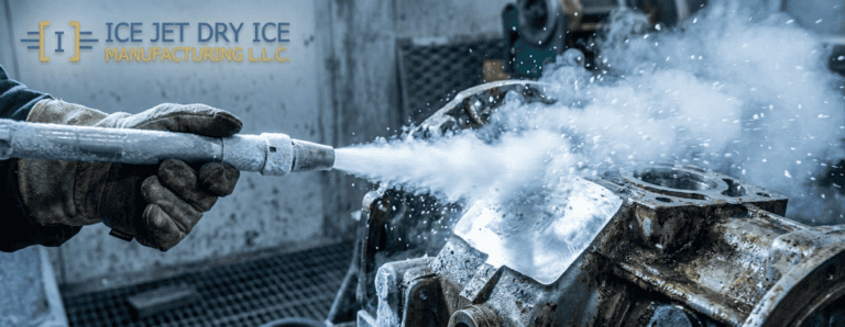 Dry ice blasting machine cleaning industrial equipment in a Dubai factory